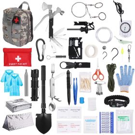 125-Piece Emergency Survival Kit with 100-Piece First Aid Kit – Tactical Axe, Shovel, Flashlight, Emergency Shelter & Portable Backpack