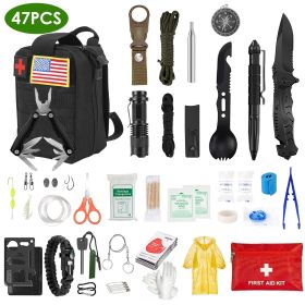 47-Piece Emergency Survival Kit with First Aid Supplies – Tactical Outdoor Gear, Camping Tools & Portable Carrying Bag