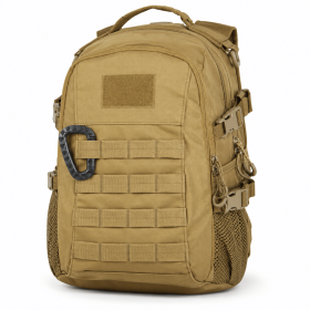 TACTICAL BACKPACK WITH MODULAR WEBBING & MESH SIDE POCKETS – MULTI-COMPARTMENT OUTDOOR DAYPACK (Color: Tan)