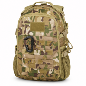 TACTICAL BACKPACK WITH MODULAR WEBBING & MESH SIDE POCKETS – MULTI-COMPARTMENT OUTDOOR DAYPACK (Color: camo)