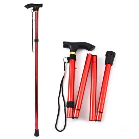 `1Walking Cane Aluminum Alloy Walking Stick Adjustable Folding Travel Hiking Stick (Color: Red)